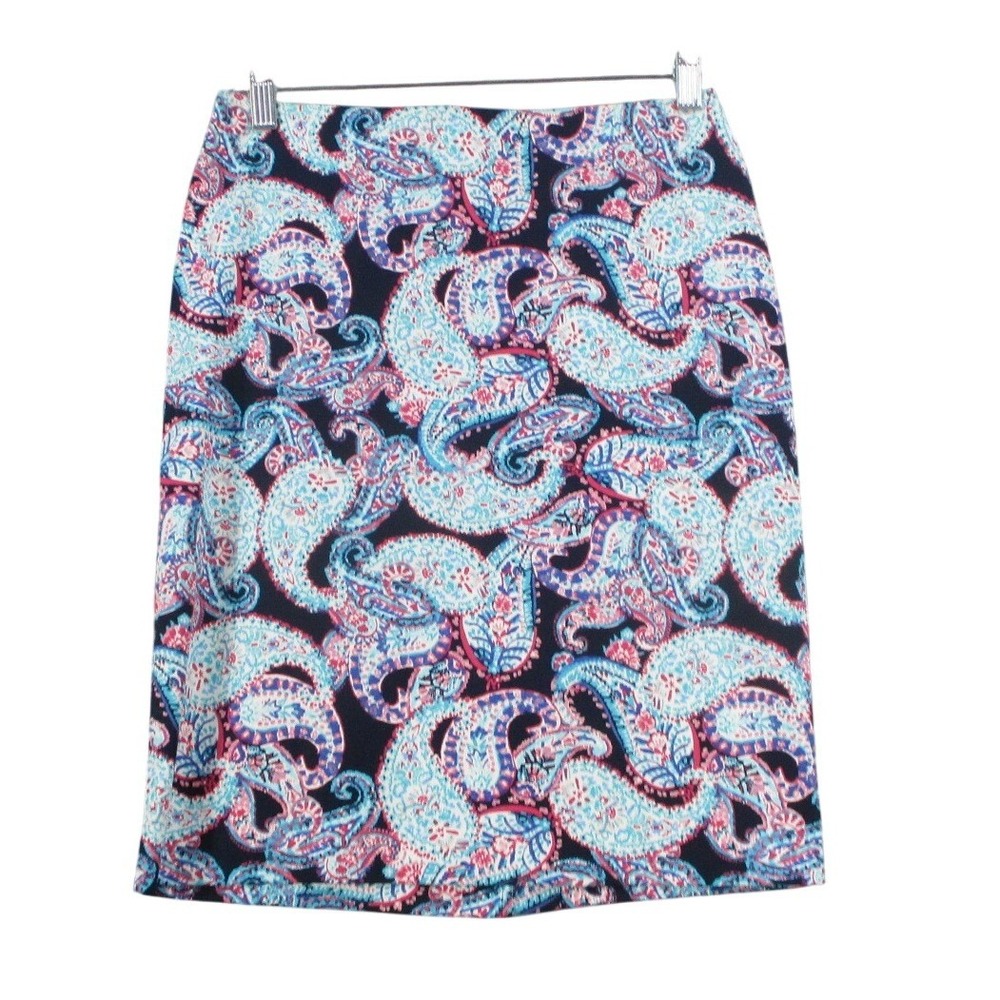 Talbots Petites Womens 2P Blue Pink Paisley Cotton Blend Pencil Skirt
